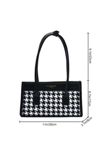 千鳥格字母圖案方包 - 黑色 - 查看 4