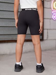 SHEIN 小女童標語織帶腰騎行褲