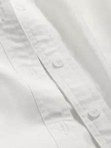 DAZY 1pc Women Plain Single-Breasted Loose Casual Short Sleeve Blouse, Business Casual - White - View 3