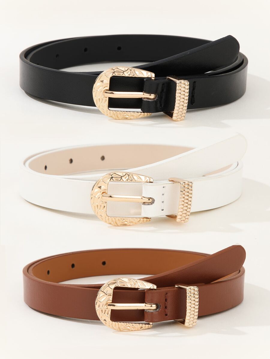 3pcs Textured Buckle Belt - Multicolor - View 1