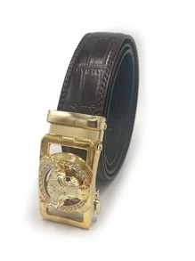 Hombres Cinturón de cocodrilo Hebilla automática - Marrón - Ver 1