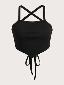 ROMWE 後背繫帶吊帶上衣 - 黑色 - 查看 1