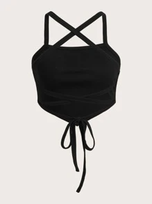 ROMWE 後背繫帶吊帶上衣 - 黑色 - 查看 2