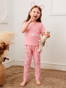 Chicas Conjunto de pijama con estampado de dibujos animados - Rosa - Ver 5