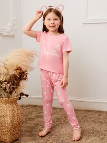 Chicas Conjunto de pijama con estampado de dibujos animados - Rosa - Ver 6