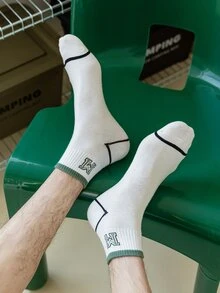 Hombres Calcetines de tripulación con estampado de letra - Blanco - Ver 2