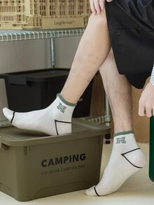 Hombres Calcetines de tripulación con estampado de letra - Blanco - Ver 5