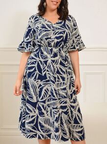 EMERY ROSE Vestido con estampado de hoja de manga con volante - Multicolor - Ver 1