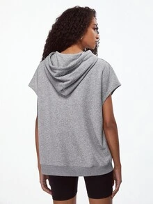 SHEIN BASICS Terry Fleece Batwing Sleeve Drawstring Hooded Sweatshirt - Light Grey - View 2