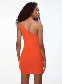 SHEIN BASICS Vestido De Punto Acanalado De Estilo Bodycon Con Un Solo Hombro - Naranja - Ver 2