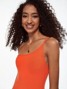 SHEIN BASICS Vestido De Punto Acanalado De Estilo Bodycon Con Un Solo Hombro - Naranja - Ver 7