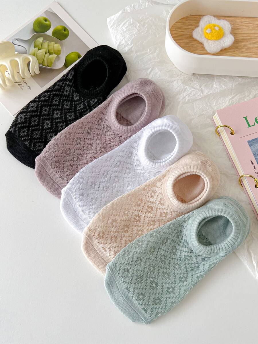 5pairs Hollow Out Invisible Socks - Multicolor - View 1