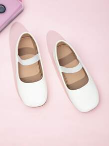 Girls Square Toe Ballet Flats - White - View 1