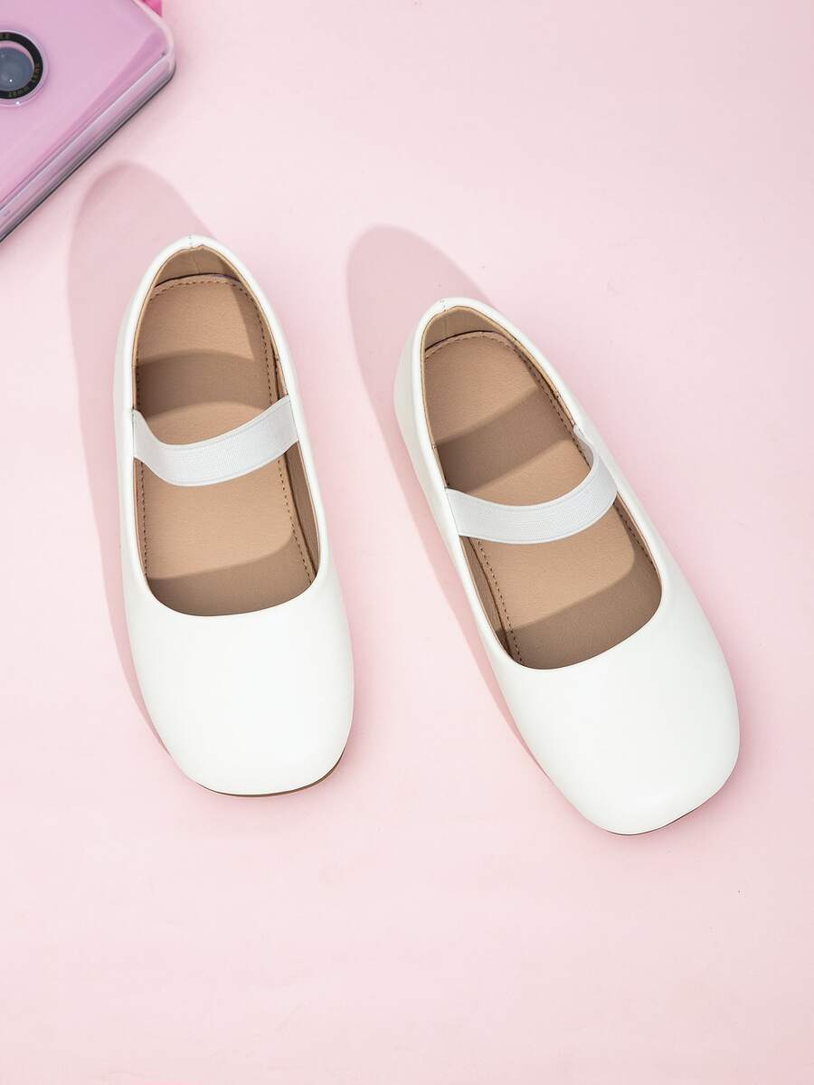 Girls Square Toe Ballet Flats - White - View 1