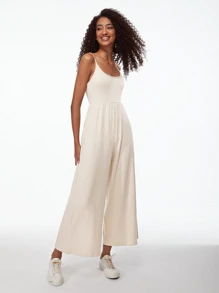 SHEIN BASICS Chất rắn Hai Dây Áo liền quần ống rộng - Màu be - Xem 1