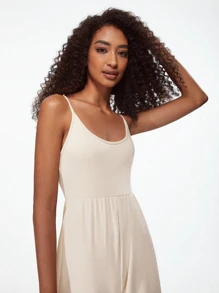 SHEIN BASICS Chất rắn Hai Dây Áo liền quần ống rộng - Màu be - Xem 7