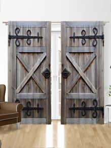 2入組木紋窗簾 - 彩色 - 查看 1