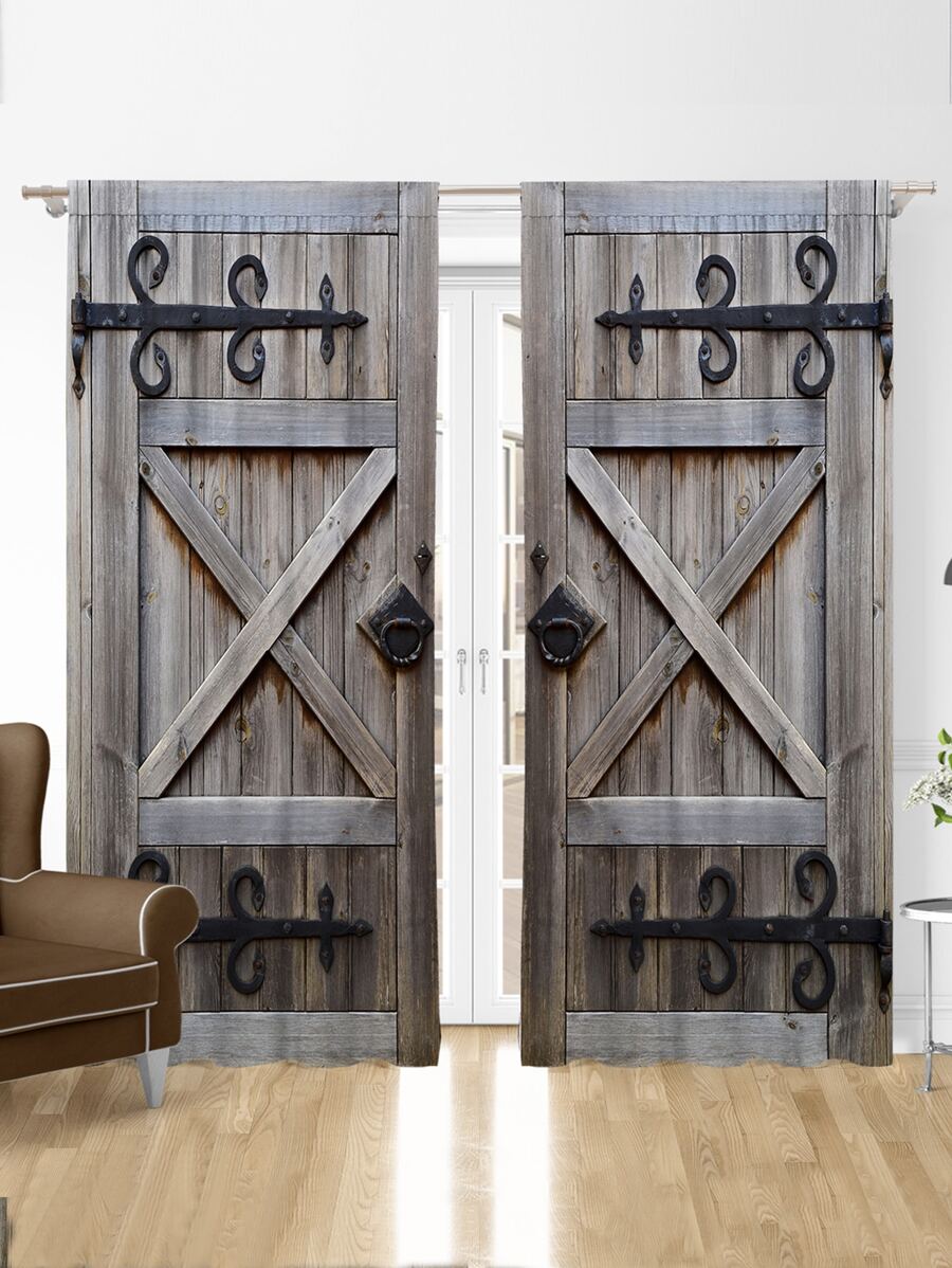 2入組木紋窗簾 - 彩色 - 查看 1