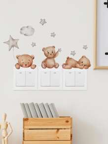 1pc Kartun Beruang Pola Switch Outlet Stiker Dinding - MultiWarna - View 2