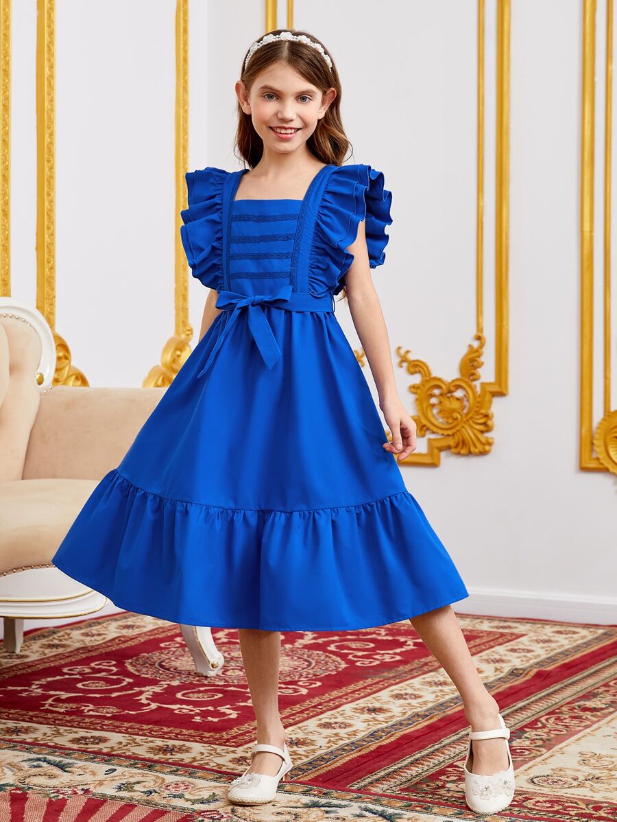 SHEIN Rochie pentru fete din dantela contrastanta cu tiv cu volane