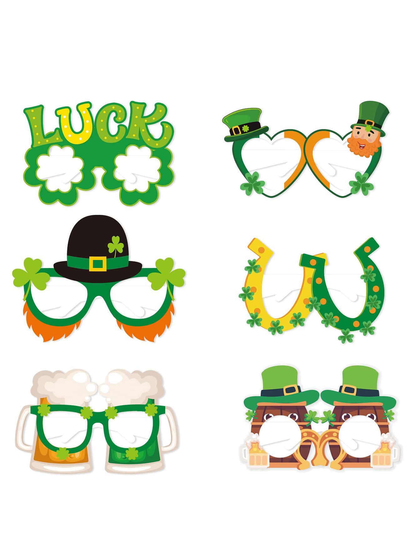 6pcs St. Patrick's Day Clover & Hat Design Party Glasses - Multicolor - View 1