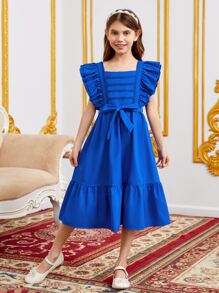 SHEIN Rochie pentru fete din dantela contrastanta cu tiv cu volane