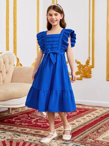 SHEIN Rochie pentru fete din dantela contrastanta cu tiv cu volane