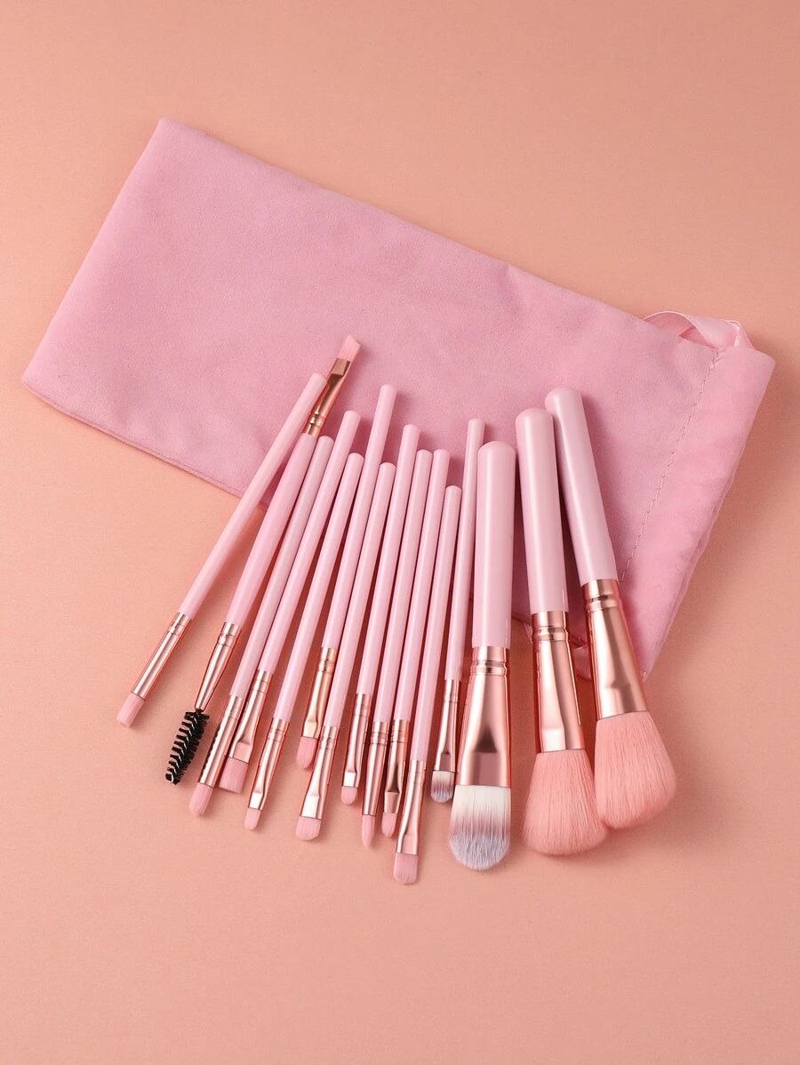 15pcs Makeup Brush Set With Storage Bag,Brush Set,Makeup Brush Kit,Make Up Brush Set,Make Up Set Complete,Makeup Brush Set,Complete Makeup Kit,Brush Kit,Brushes Makeup Set,Makeup Gift Set - Pink - View 1
