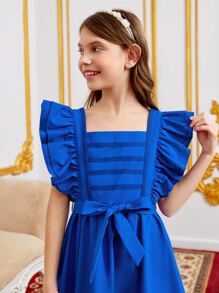 SHEIN Rochie pentru fete din dantela contrastanta cu tiv cu volane