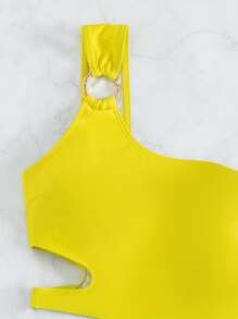 漸層鏤空單肩環鏈連體泳衣 - 彩色 - 查看 6