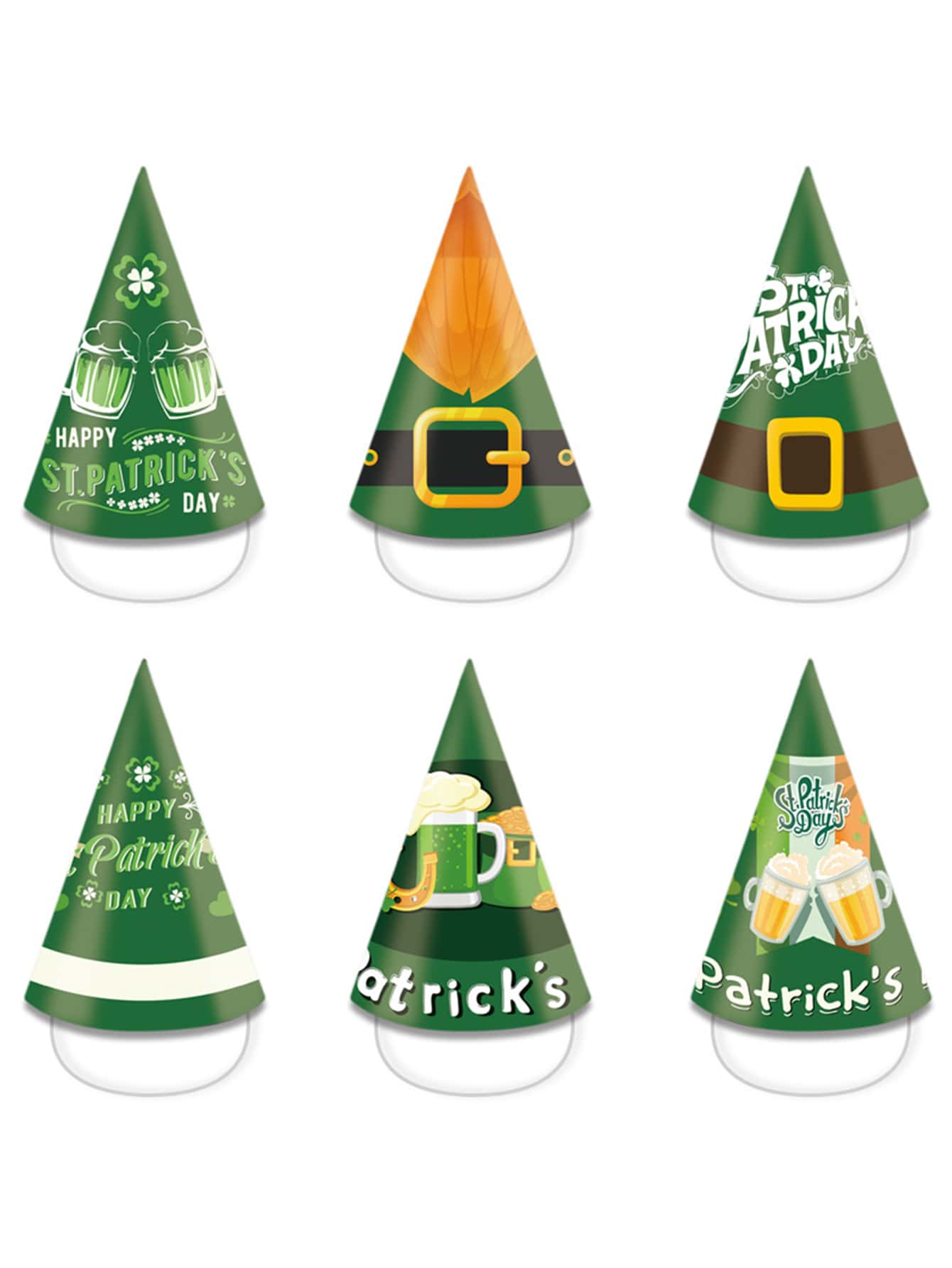 6pcs St. Patrick's Day Slogan Graphic Party Hat - Multicolor - View 1