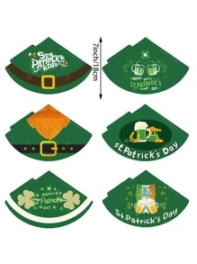 6pcs St. Patrick's Day Slogan Graphic Party Hat - Multicolor - View 2