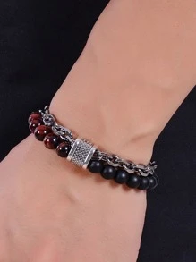 Fashionable And Popular Men Bead Decor OT Buckle Bracelet For Jewelry Gift And For A Stylish Look - Multicolor - View 2