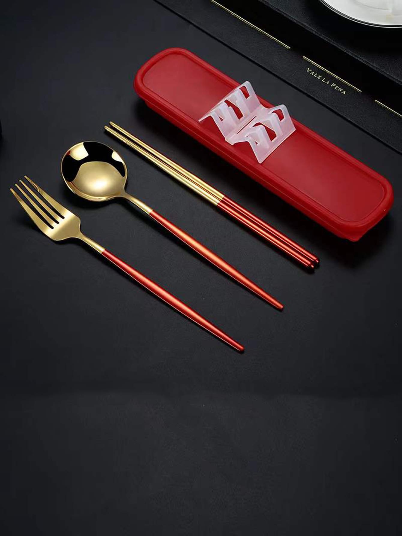 1set Stainless Steel Cutlery With Box - Red - View 1