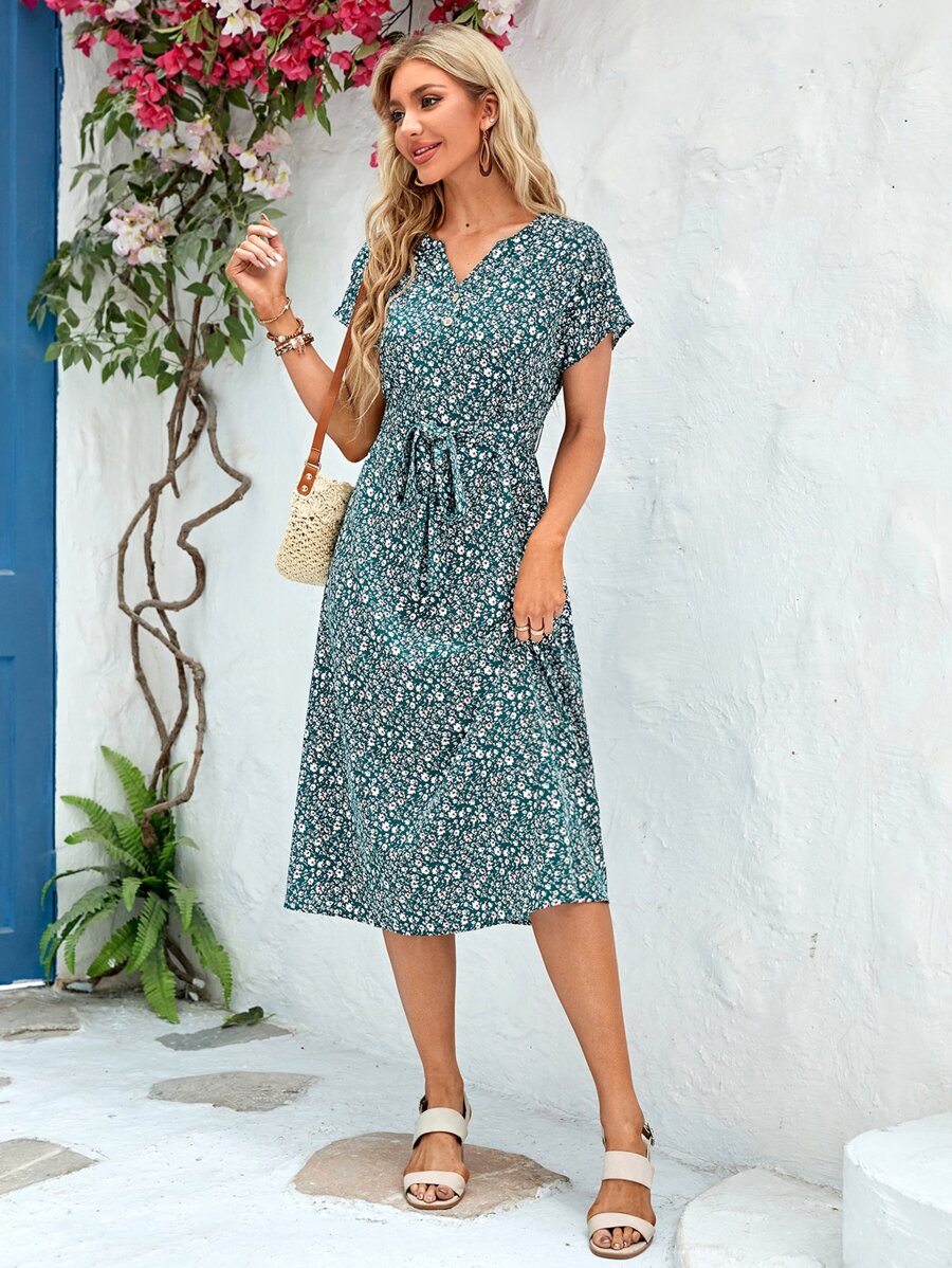 EMERY ROSE Ditsy Floral Print Belted Dress - Multicolor - View 1