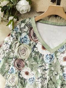 SHEIN LUNE Camiseta con estampado floral de cuello V - Multicolor - Ver 5