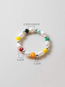 Faux Pearl Decor Silver Beaded Ring - Multicolor - View 5