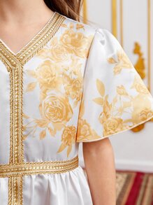 SHEIN Leap Crew Đầm Gái Dây kéo Ruy băng Hoa Buổi tiệc - trắng - Xem 6