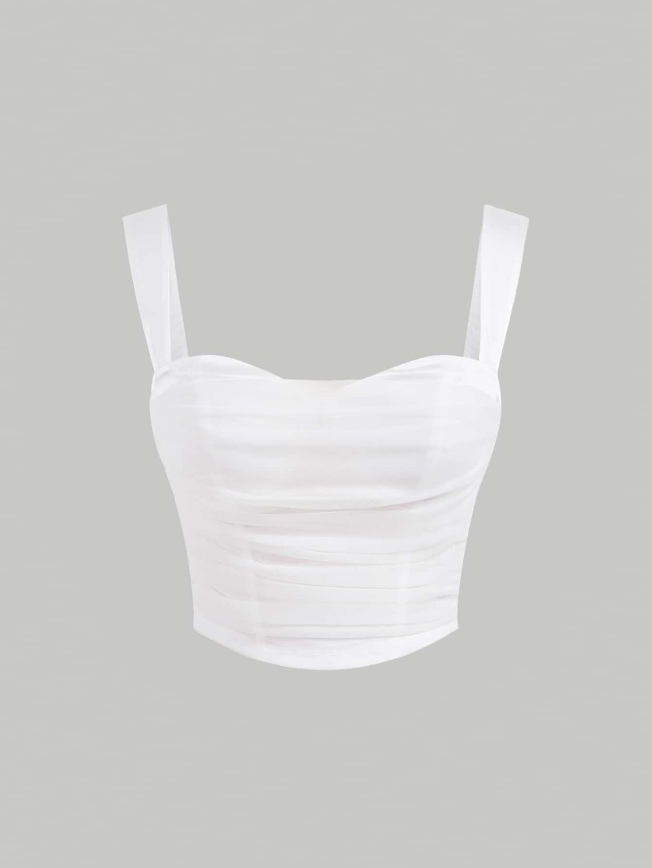 SHEIN MOD Top de tirantes unicolor fruncido - Blanco - Ver 1