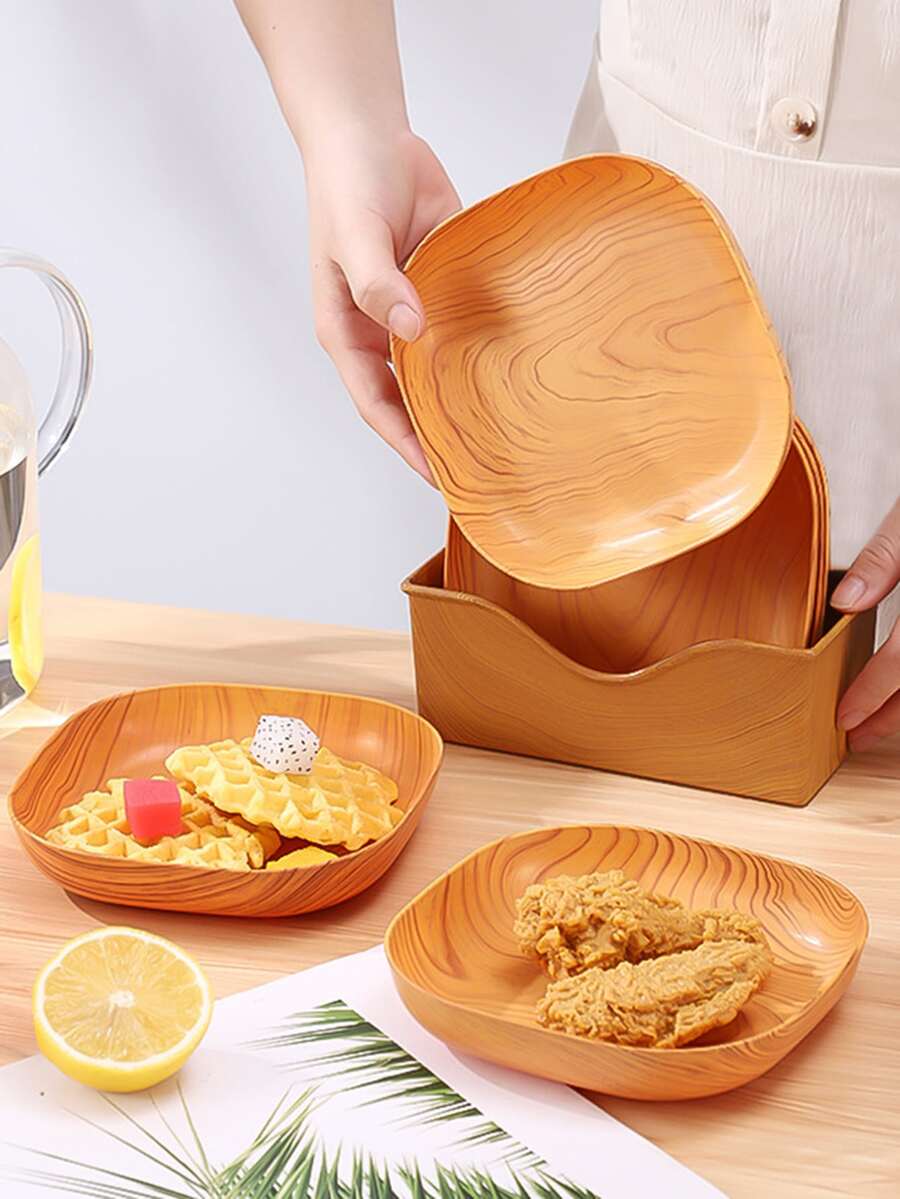 6入組木紋託盤和1入組收納架 - 棕色 - 查看 1