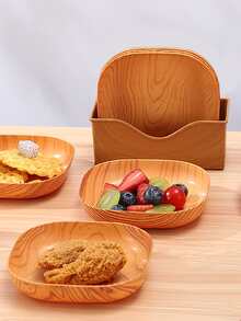 6入組木紋託盤和1入組收納架 - 棕色 - 查看 2