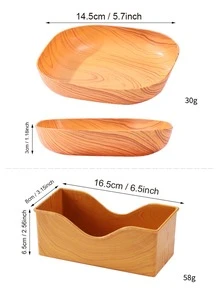 6入組木紋託盤和1入組收納架 - 棕色 - 查看 3