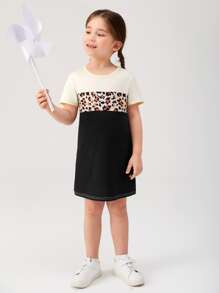 Toddler Girls Leopard Print Colourblock Tee Dress - Multicolor - View 3