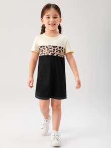 Toddler Girls Leopard Print Colourblock Tee Dress - Multicolor - View 5