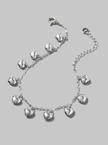 愛心掛飾銀手鏈 - 銀色 - 查看 1