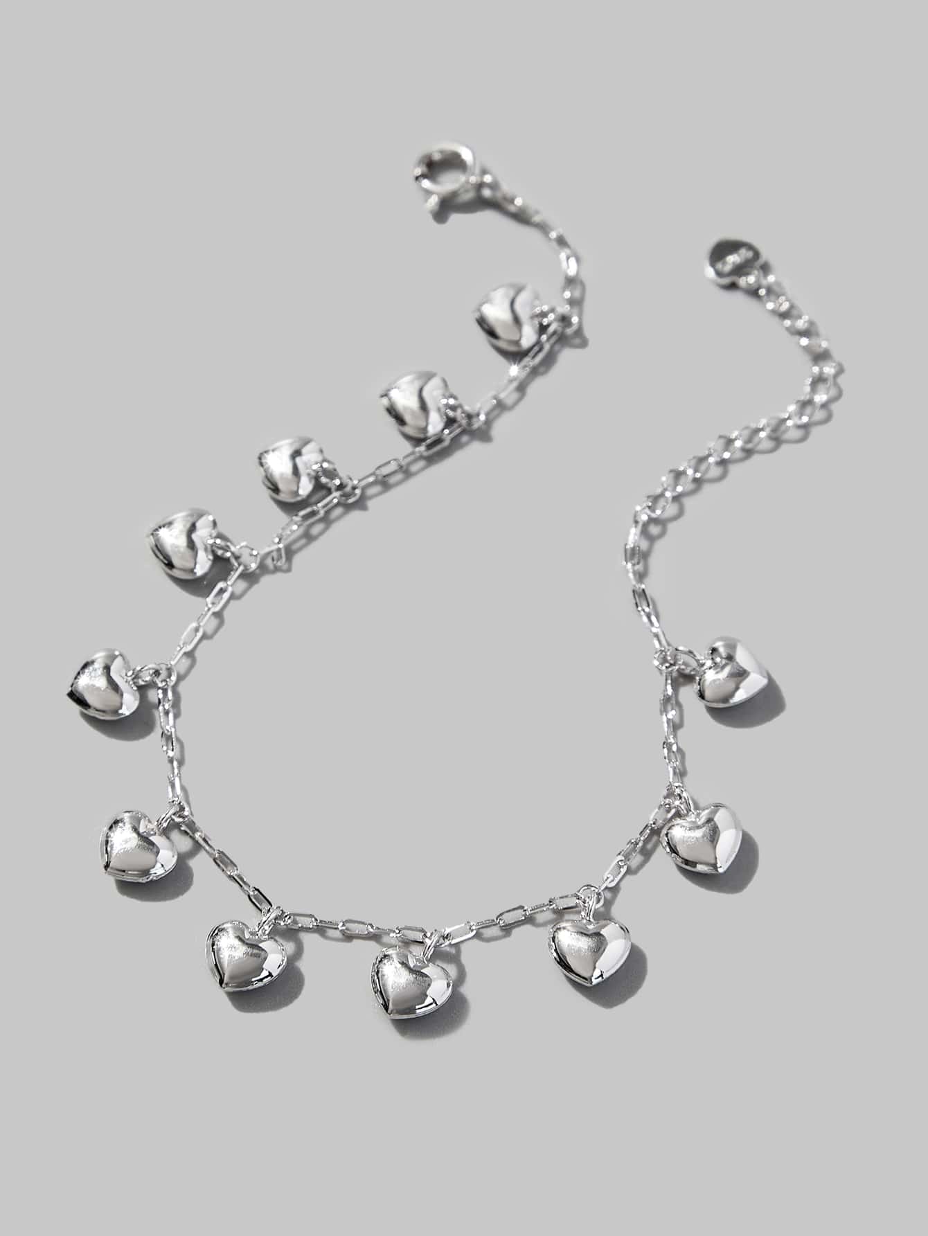 愛心掛飾銀手鏈 - 銀色 - 查看 1