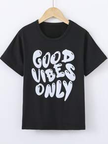 SHEIN Boys Slogan Graphic Tee - Black - View 1