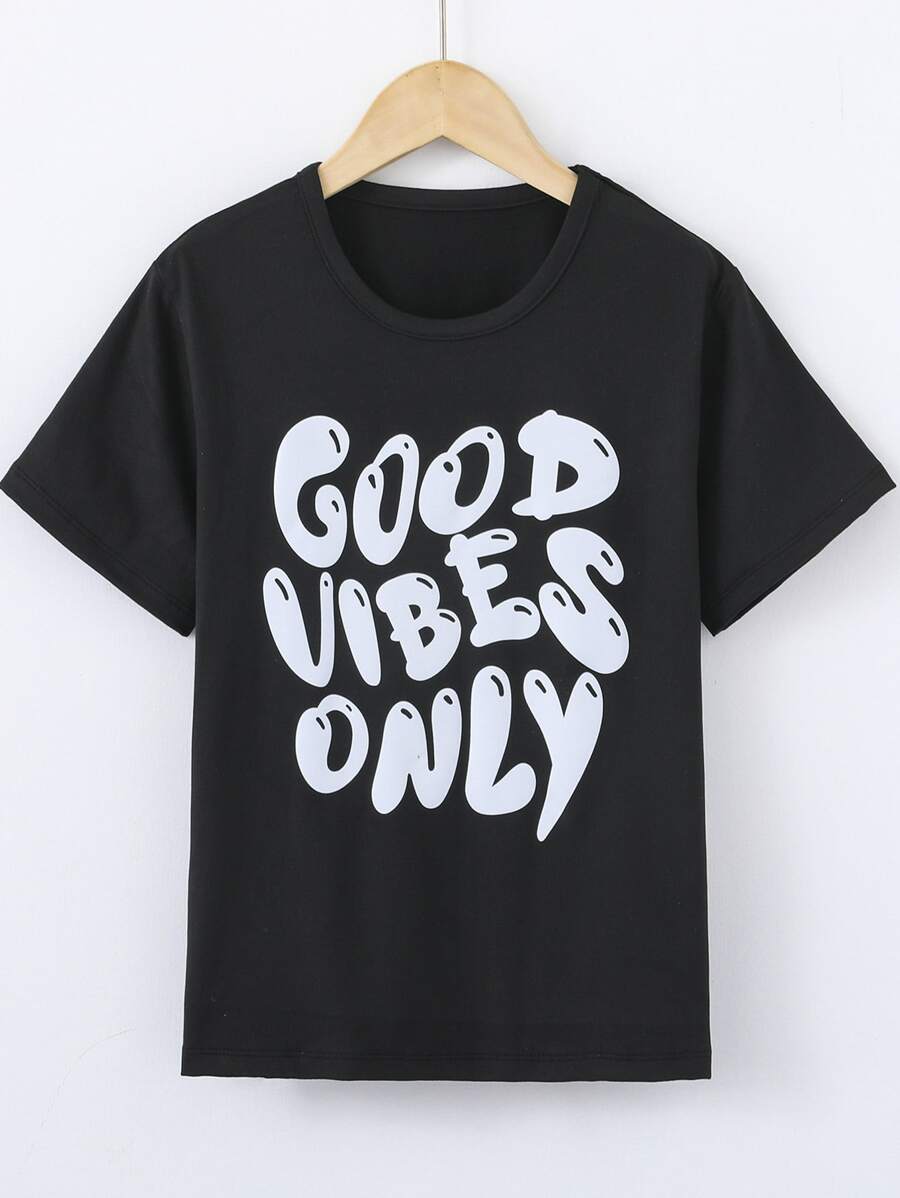 SHEIN Boys Slogan Graphic Tee - Black - View 1
