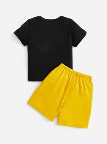 SHEIN Young Boy Toddler Boys Coconut Tree & Slogan Graphic Tee & Shorts - Yellow - View 2