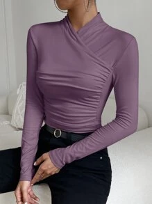 SHEIN Privé Áo thun nữ Xù Trọn gói màu trơn Giải trí - Màu tím - Xem 1